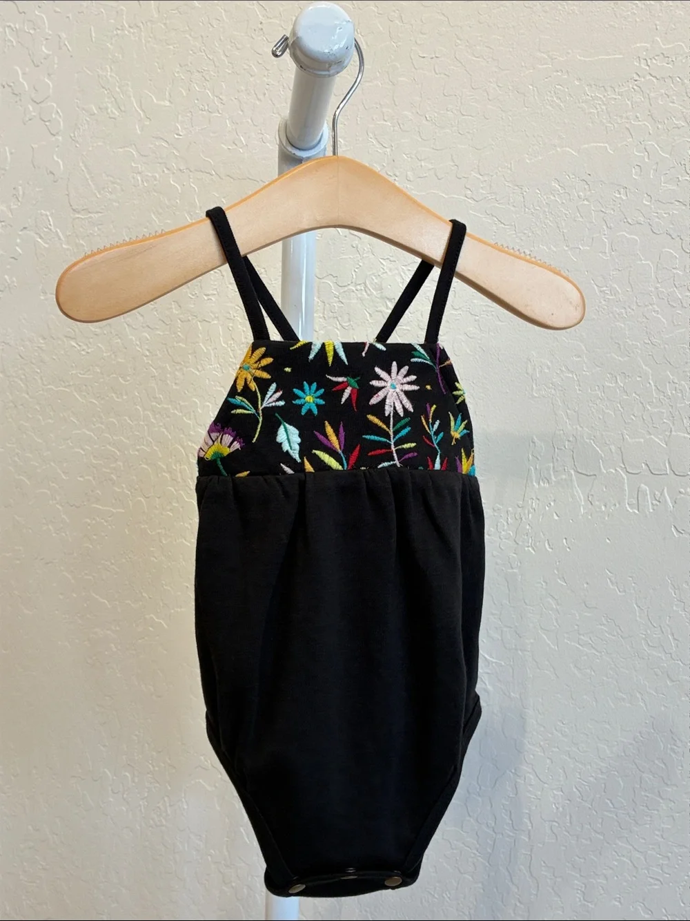 Black Floral-Top Baby One-Piece Bodysuit